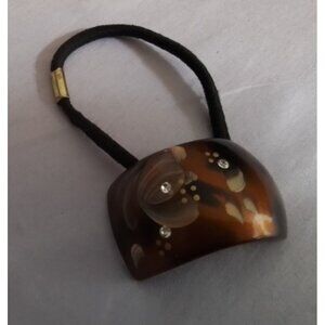 Vintage Brown Floral Hair Tie with Rhinestone Accents, Elastic Hair Band